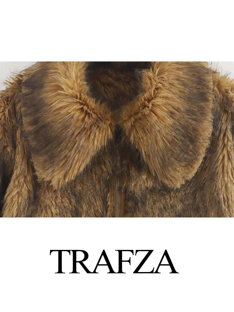 TRAFZA inverno donna maniche lunghe tasche laterali capispalla Vintage Casual moda donna colletto rovesciato cerniera anteriore cappotti caldi