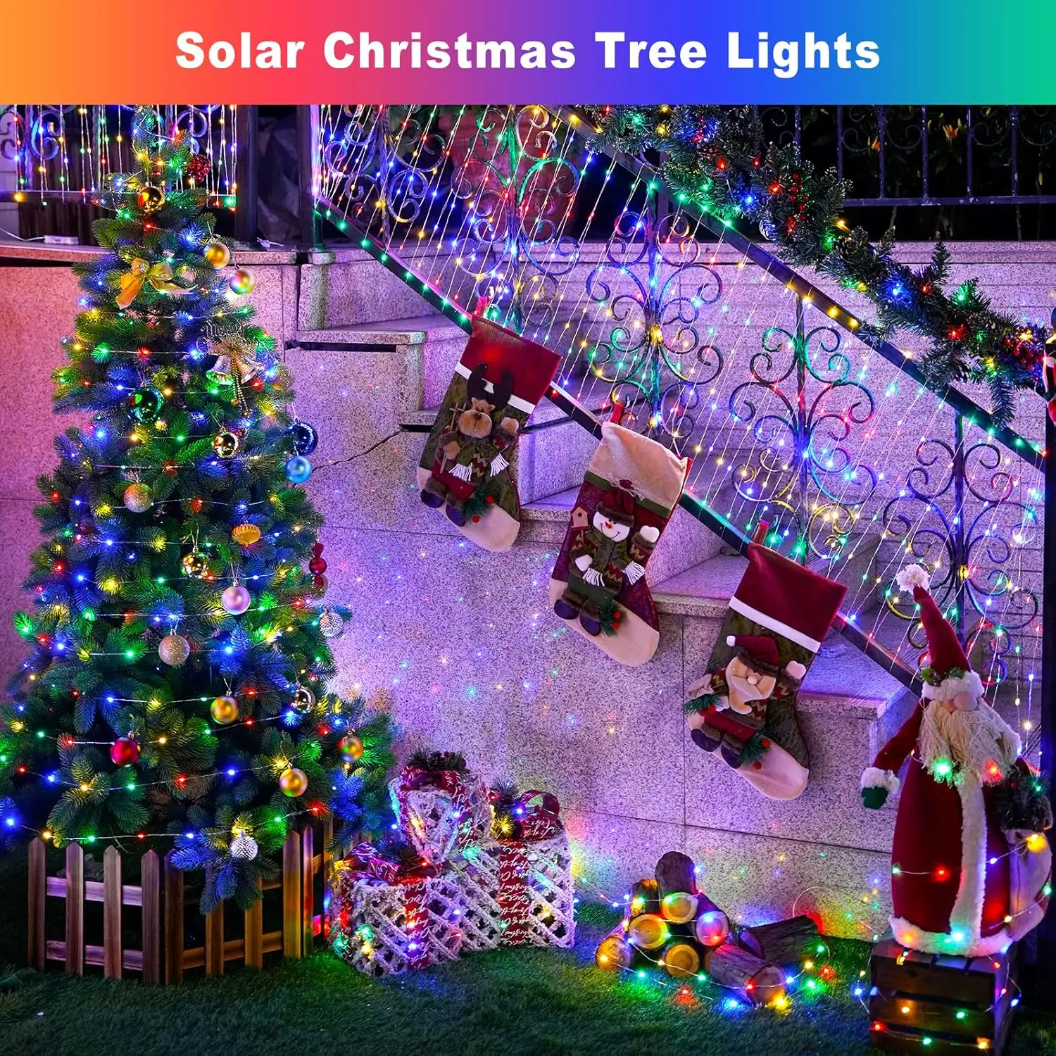 Luci natalizie solari per esterni Luci natalizie lampeggianti a LED Luci decorative da giardino con design a forma fai-da-te per la festa di Natale dell'albero del cortile