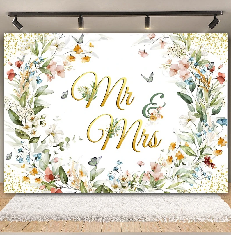 Mr Mrs Bride Shower Wedding Backdrop Miss to Mrs Bride To Be Engagement Ceremony Flowers Photography Background Photo Studio image 5
