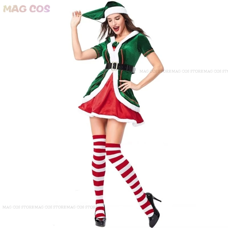 Costume de Père Noël personnalisé pour hommes et femmes adultes, Noël, nouvel an, carnaval, fête, cosplay, elfe vert, couple, garçon, fille