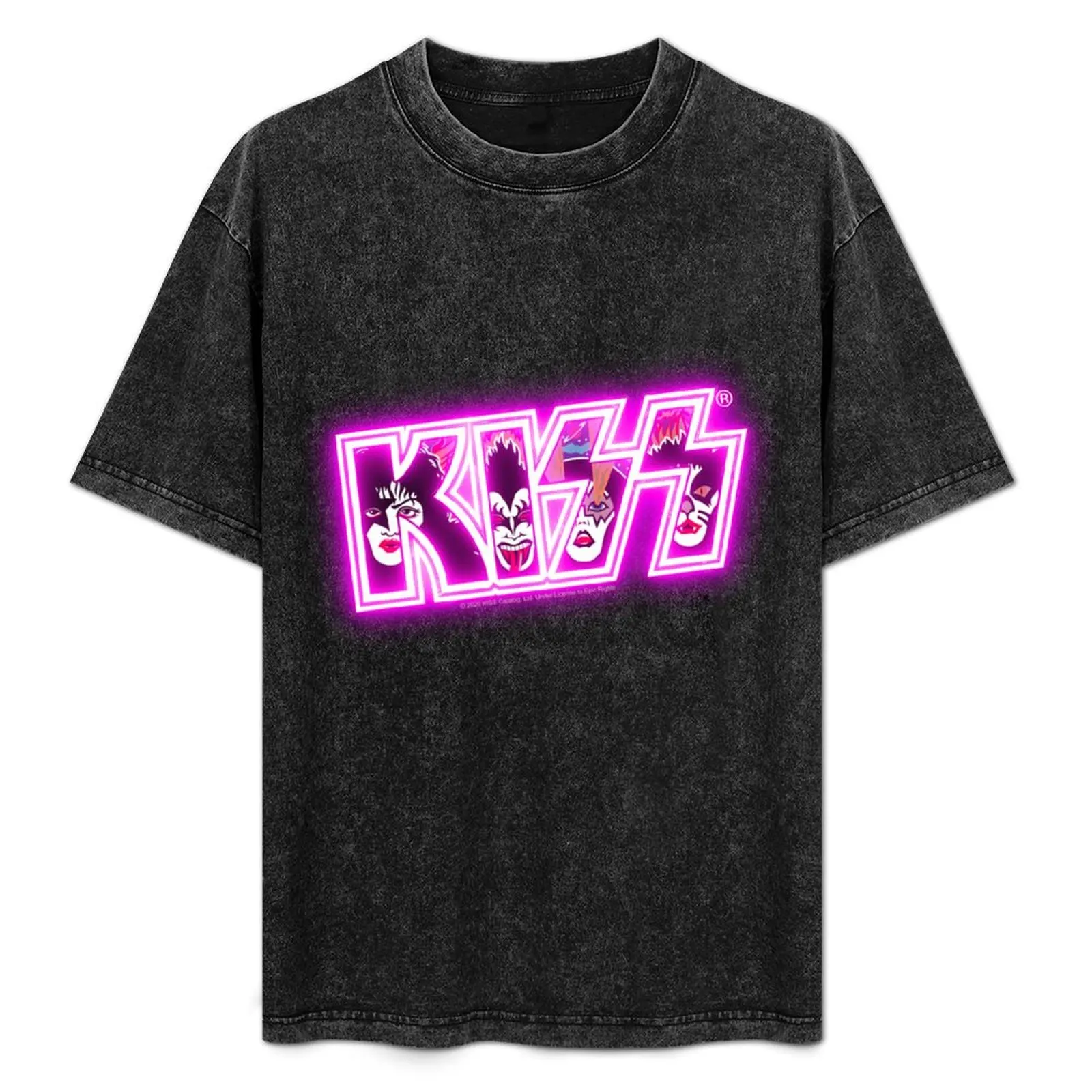 

KISS  rock music band - Rock and Roll Over Neon Pink T-Shirt Plus Size Comfort Fit Tee