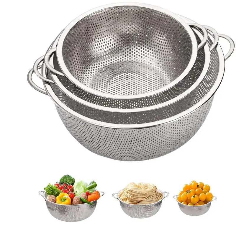 Sifter Colander Strainer Sieve Baskets Stainless Steel Kitchen Hole Dense Mesh