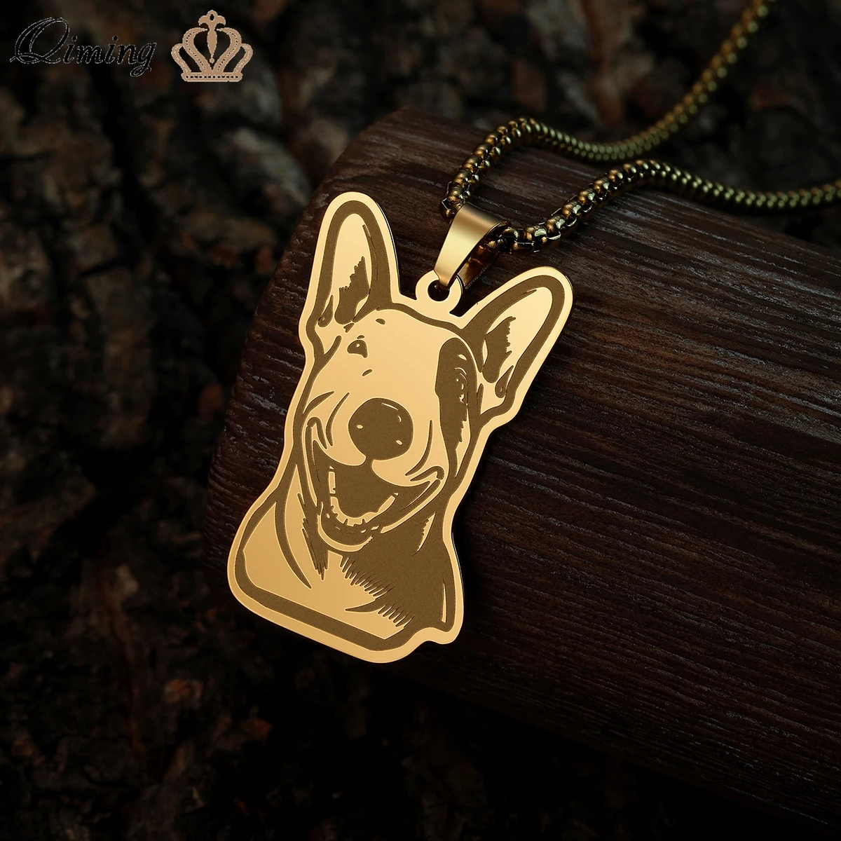 QIMING Simple Bull Terrier Dog Stainless Steel Necklace Statement Jewelry Animal Dog Pet Lover Pendant Necklace