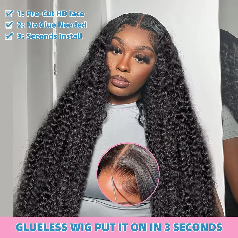 Links Curly 220% 40 42 Inch HD 5X5 Glueless Wigs Human Hair Ready To Wear Deep Wave Lace Front Wig Transparent Lace Frontal Wig