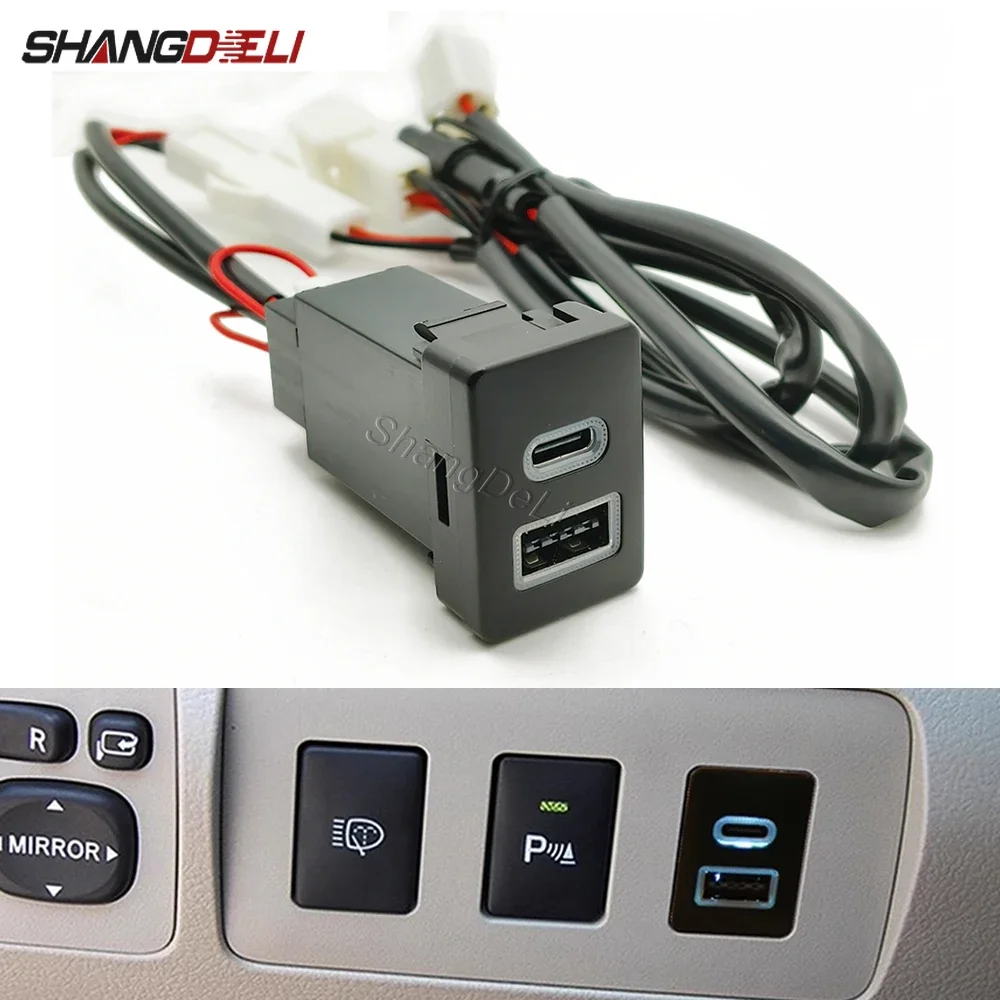 12V Car Quick Charger Socket Dual USB PD Type C Phone Charging Outlet Power Adapter For old LC120 Prado 16-20