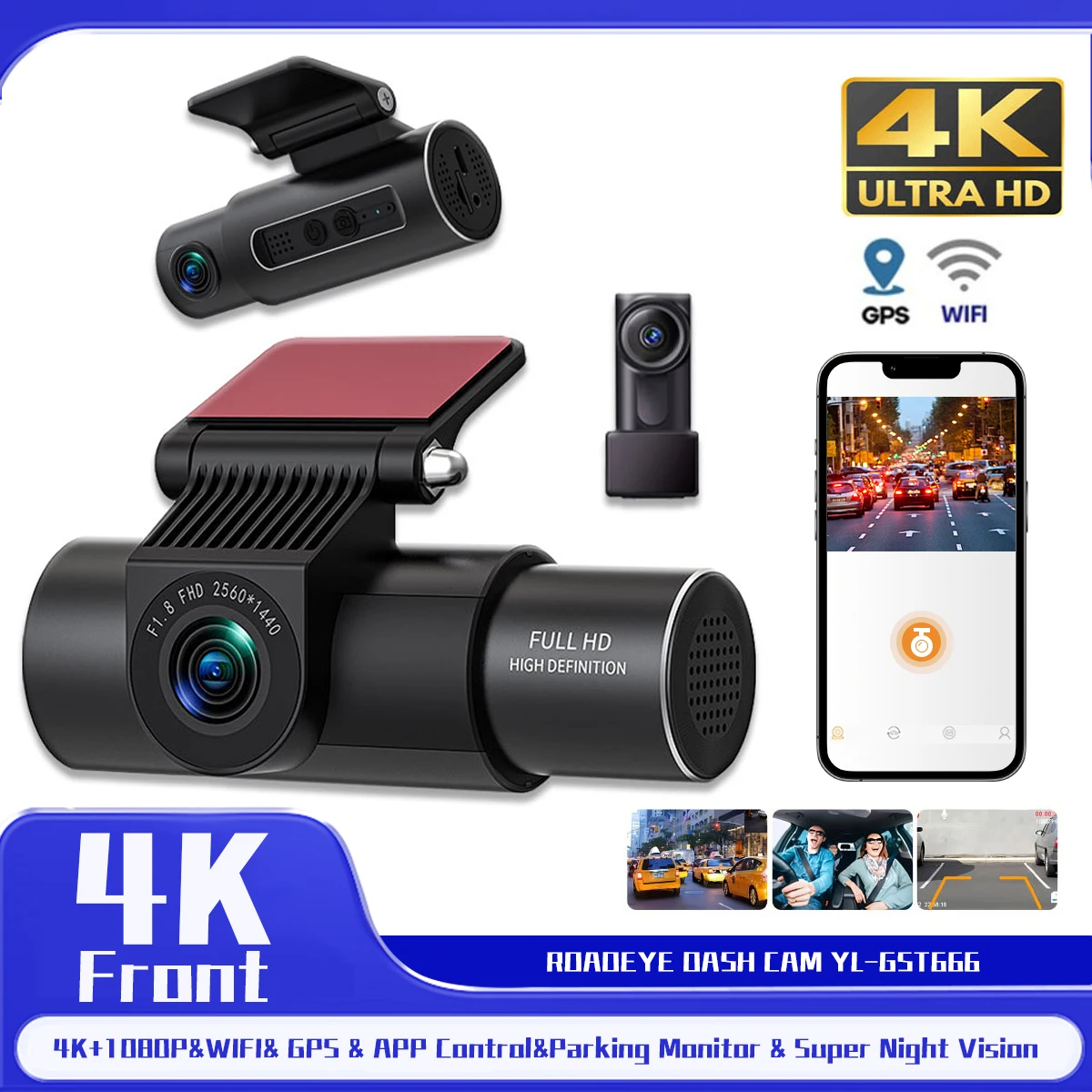 

Видеорегистратор 4K, 3-канальный записывающий видеорегистратор, передние и задние автомобильные камеры, рекордер ночного видения, GPS, 24 часа, парковка для Toyota