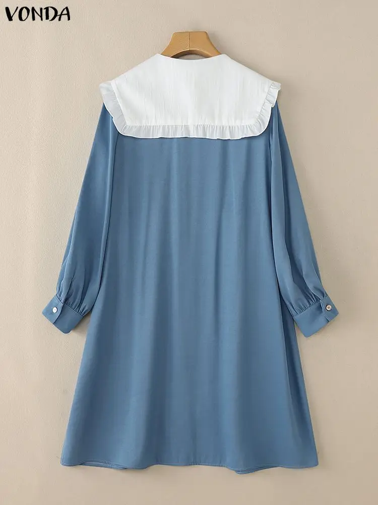 2025 VONDA Fashion Long Shirt Dress Women Autumn Long Sleeve Peter Pan Collar Party Vestidos Spring Casual Elegant Office Robe