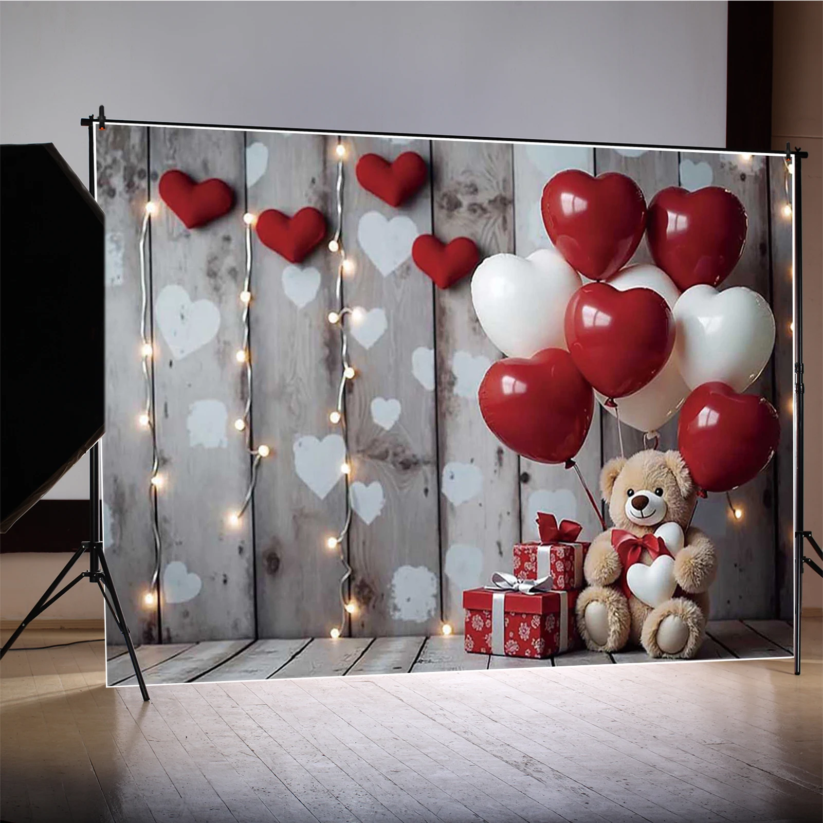 MOON.QG Birthday Baby Shower Decor Photography Background Teddy Bear Balloon Wooden Wall Photozone Backdrop Studio Photobooth