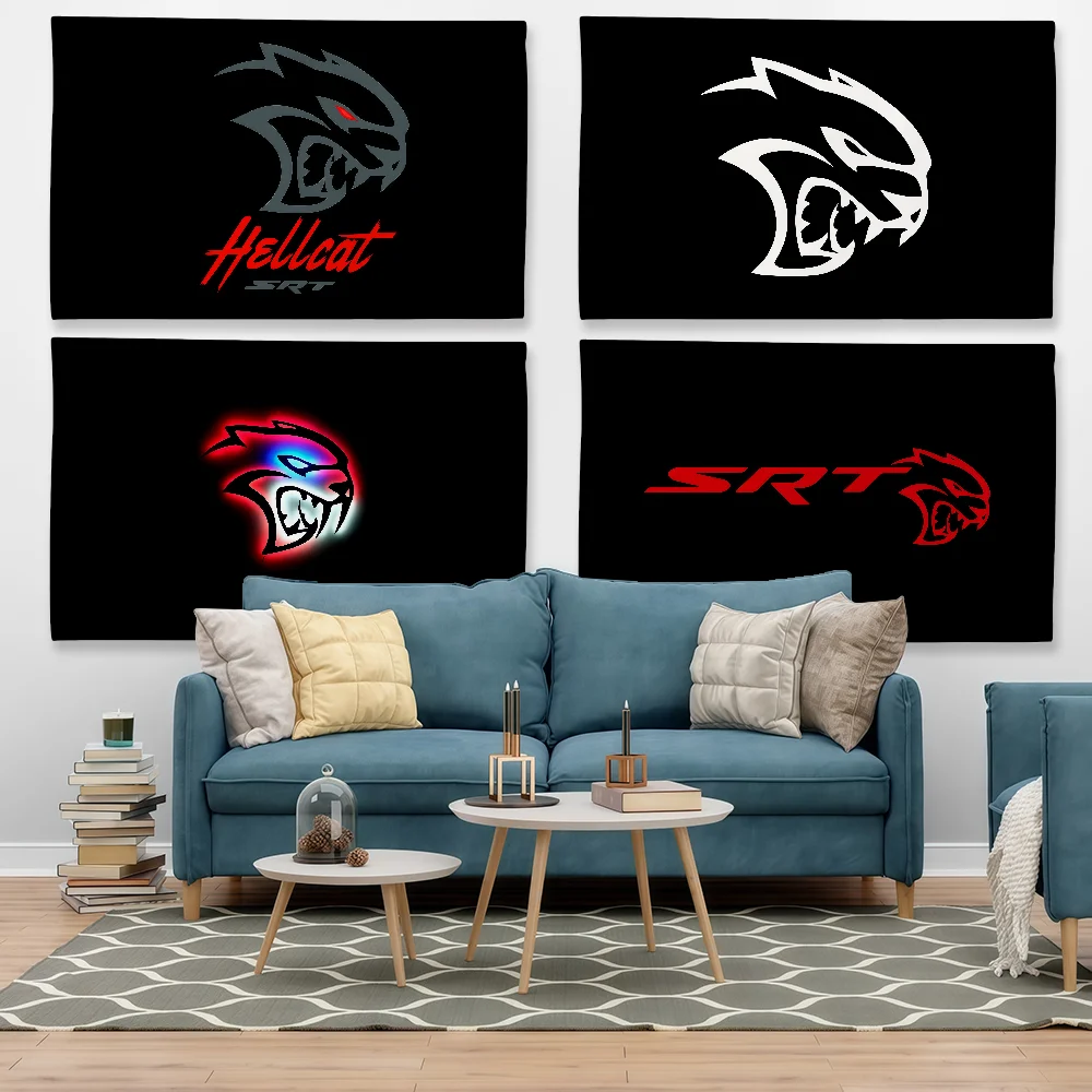 Fashion S-SRT H-Hellcat Logo Flag Tapestry Outdoor Party Bedroom Living Room Dormitory Decorative Themed Wall Hanging Banner