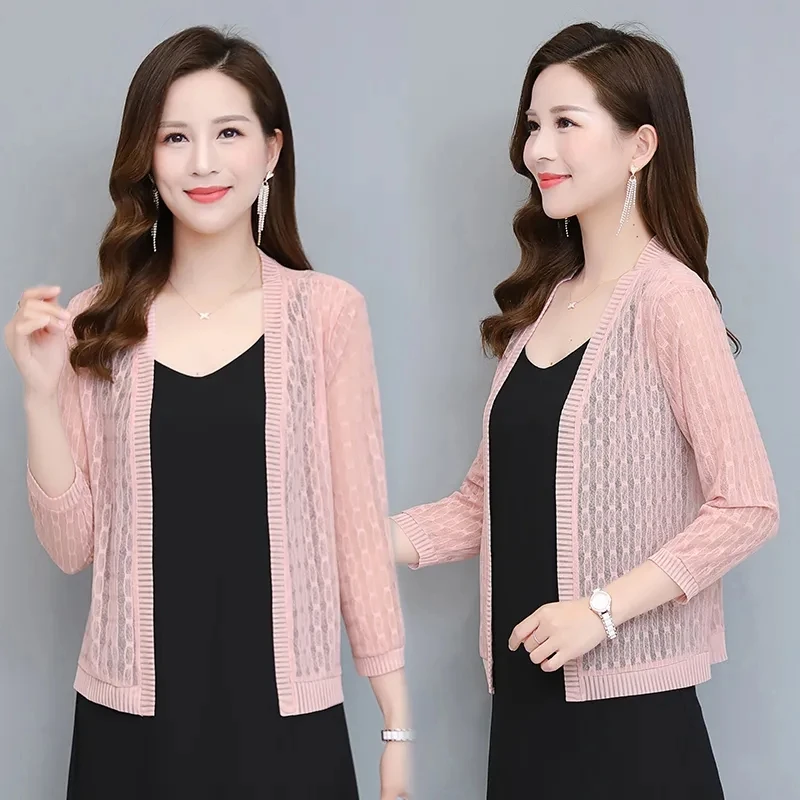 New Summer Thin Coat Short Top Lace Cardigan Large Size Women's Small Shawl Sun Protection Jacket Air Conditioned Shirts L-5XL