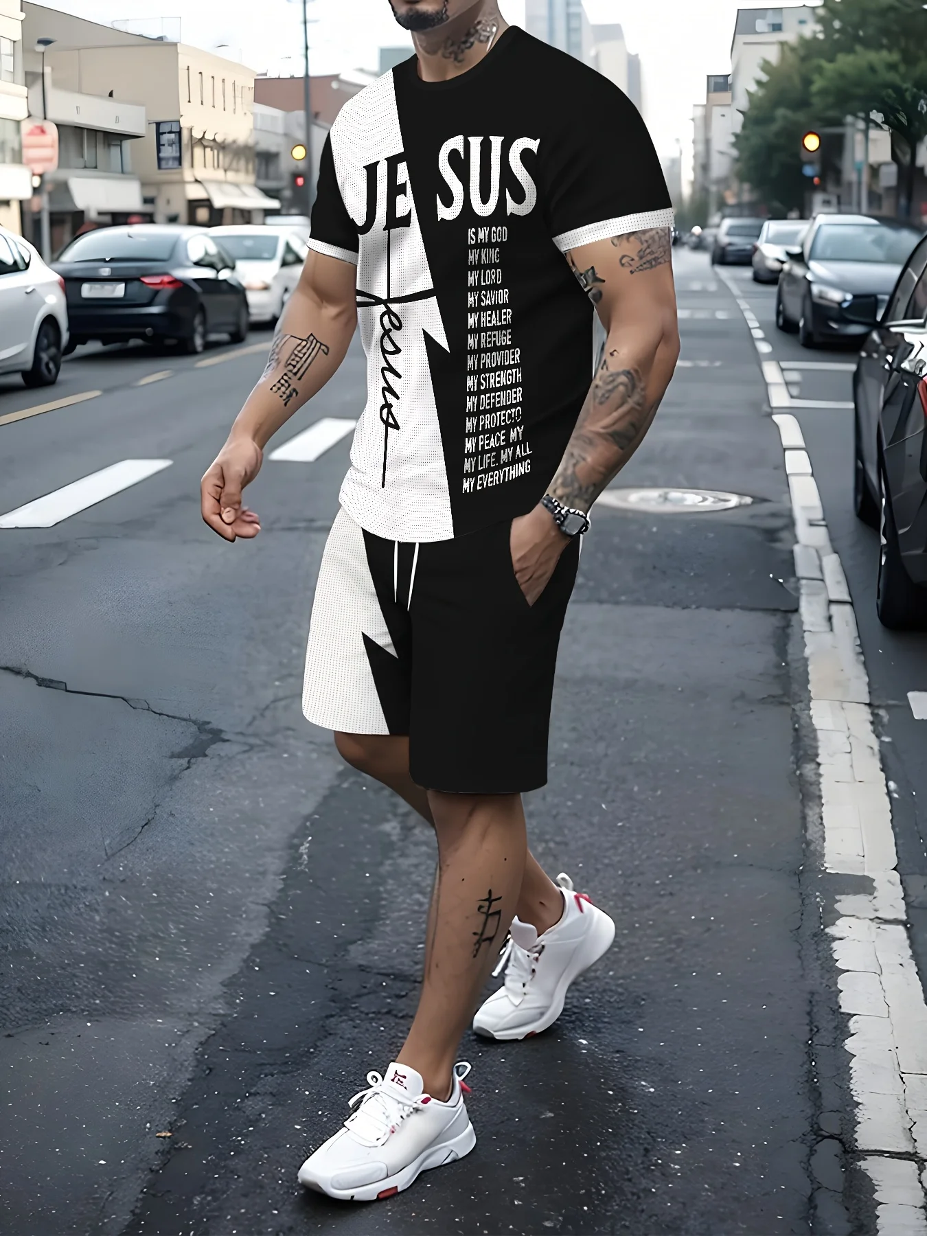 

A new summer 2025 casual sporty fashionable lightweight and breathable 3D letter printed soft and comfortable men's suit