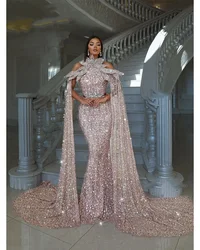 Sparkly Crystal Rhinestones Evening Dress Pink Mermaid Bridal Wedding Party Gown 2024Luxury Formal Prom Dress vestidos de fiesta