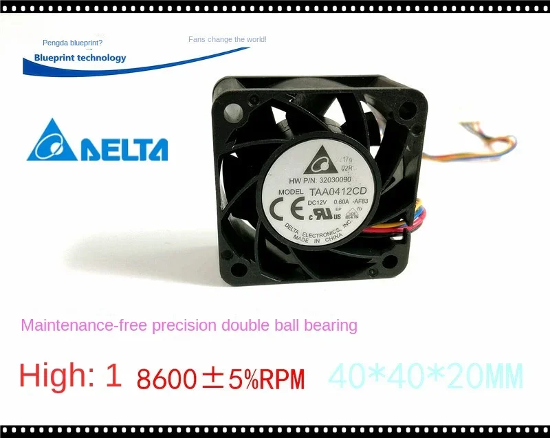 40*40*20MM Delta Taa0412cd 4020 4cm 12V 0.60a 4-Wire PWM Temperature Control Max Airflow Rate Cooling Fan