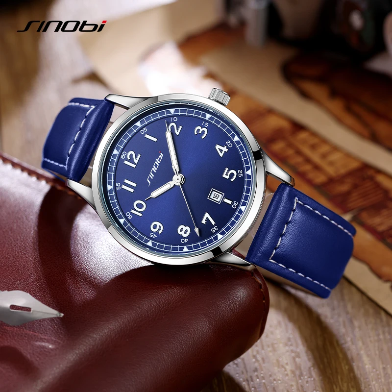 SINOBI Fashion New Style Men\'s Watches Original Design Brand Man\'s Quartz Wristwatches Top Luxury Leather Strap Male Gifts Clock