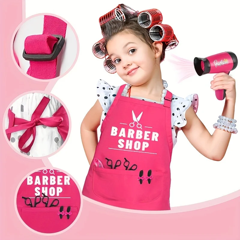 Girl beauty salon set pretending to be a stylist, hair cutting kit, hair cutting toy, with hair dryer, scissors, hair cutting ap