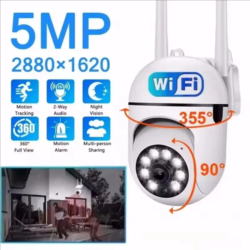 5MP Wifi IP Outdoor Wireless Security Surveillance PTZ Camera 4X Zoom Cameras AI Human Tracking Two-way Audio HD Night Color Cam