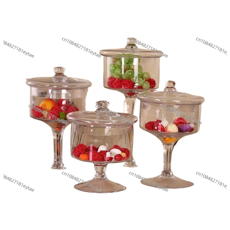 

Transparent Glass Storage Jars Decorative Fruit Bowl Candy Pot Crystal Jar with Lid Kitchen Spice Organizer