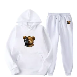 Robot Bear Fashion Design Print Men's Hoodie Set Spring Autumn Pure Cotton Oversized Long Sleeve Hoodie+Loose Casual Sweatpants