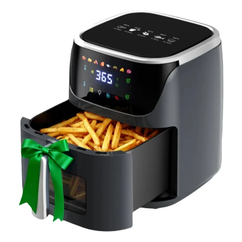 Patbrela 7L Heißluftfritteuse mit Sichtfenster, Airfryer 1500W, ölfrei & fettfrei, max. 200°C ° C, digitaler Touchscreen, antihaftbeschichteter, spülmaschinenfester Korb