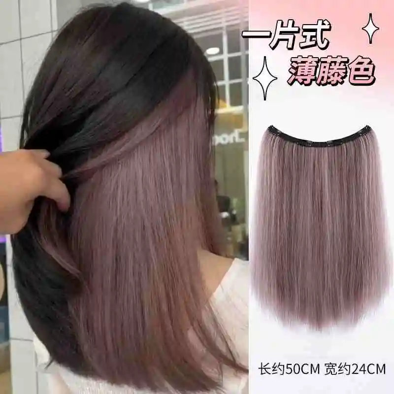 Postizo Sintético de Una Pieza en Forma de V 4 Clips Extensiones de Cabello Lacio Largo Color 50CM Cabello Falso Natural 5