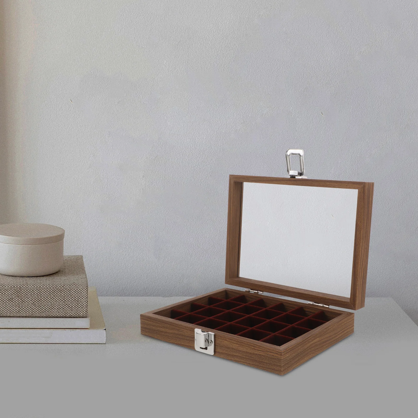 

Large Walnut Wood Jewelry Box Glass Lid Elegant Jewelry Organizer Display Case Ring Necklace Earring Storage Container for Home