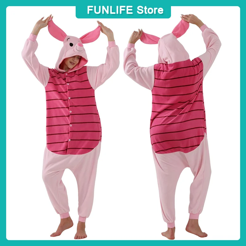 

Cartoon Polar Fleece Jumpsuit Pajamas Onesie Piglet Pig Tigger Pooh Bear Cosplay Costume Plush Sleepwear Party Wear Adults