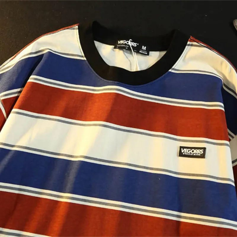 Men\'s Vintage Striped Short Sleeved T-shirt Fashion Korean Harajuku Loose T-shirt Summer Casual Oversized Half Sleeved T-shirt