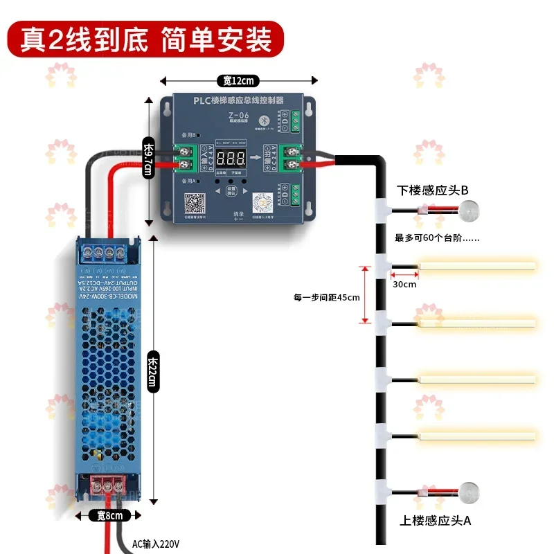 Stair step sensor light, wiring-free duplex villa intelligent Internet celebrity step step light, stair light strip