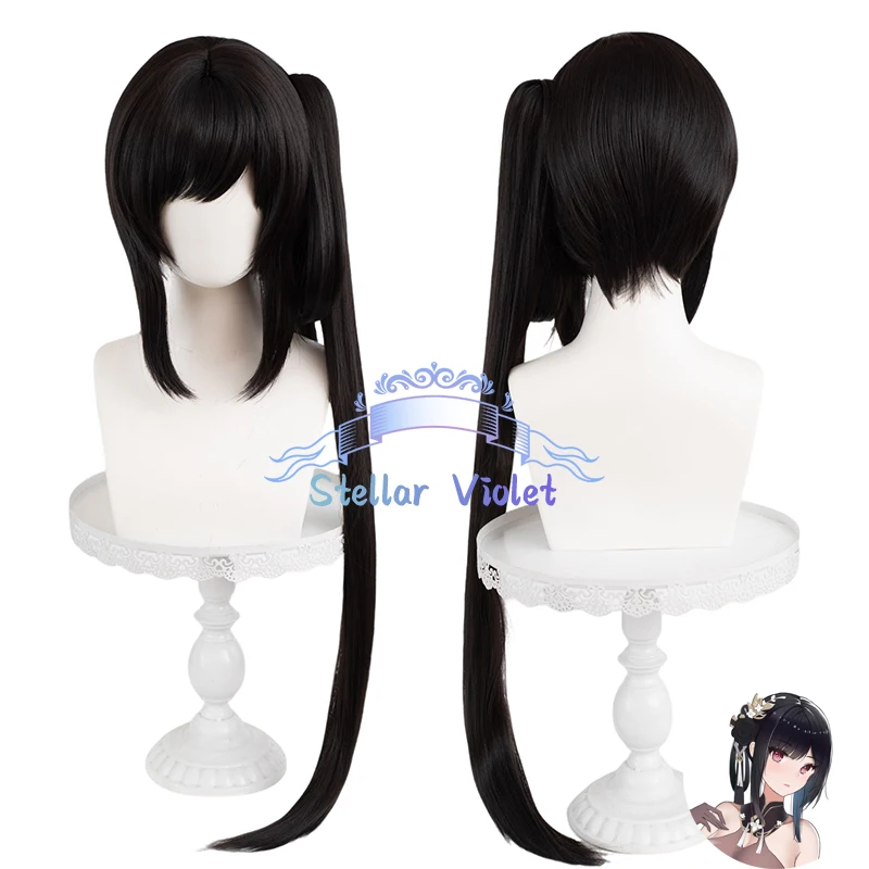 Jogo azur lane peruca chen hai perucas sintéticas cosplay trajes anime 90cm longo rabo de cavalo preto resistente ao calor chen hai cosplay perucas