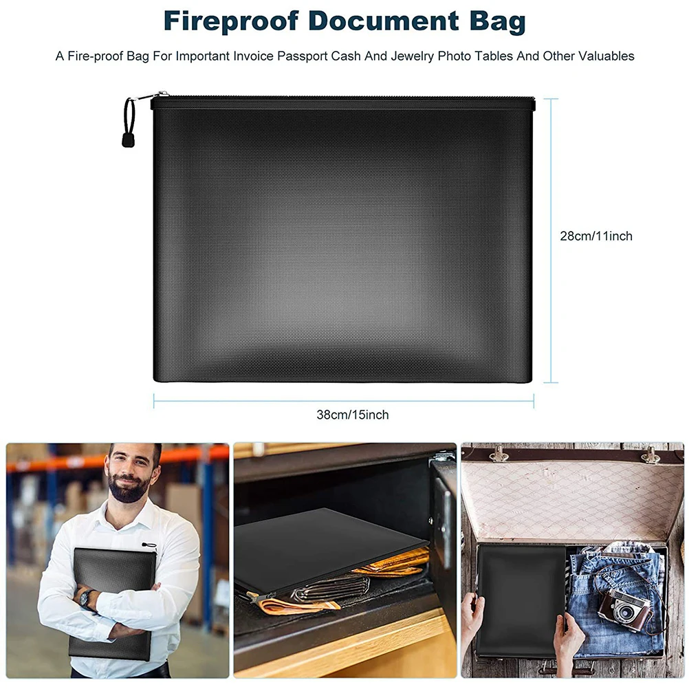 Fireproof Waterproof Document Bag Large Capacity Organizer Pouch Cloth File Storage Travel Money Bags Zipper Safe Reliable