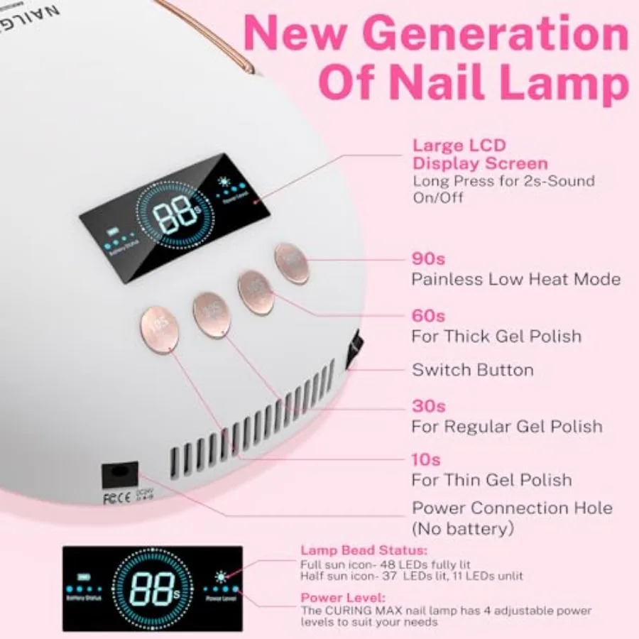 80W UV LED Nail Lamp, Auto-Sensor LCD Display, UV Light for Gel Nails with 4 Timers Flash Cure for Gel Polish, Professional Nai view 3
