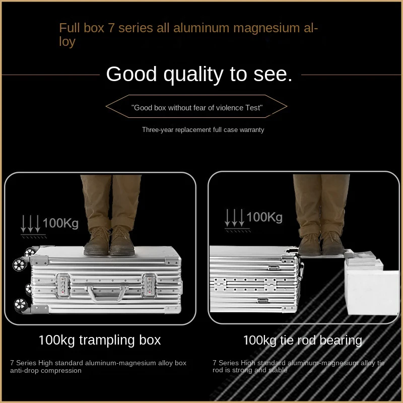 Suitcase 100% Aluminum Luggage TSA Customs Lock Metal Suitcase Trip Cabin Scratch Proof Trolley Case Large Size Suitcases Travel