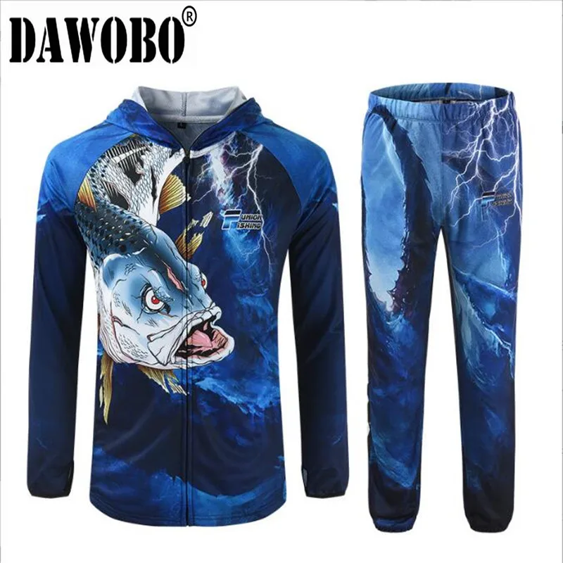 

New Hooded Long sleeves men's wome'n Fishing Clothes sets Anti UV50+ Breathable Quick drying man Fishing Pants and Fishing Shirt