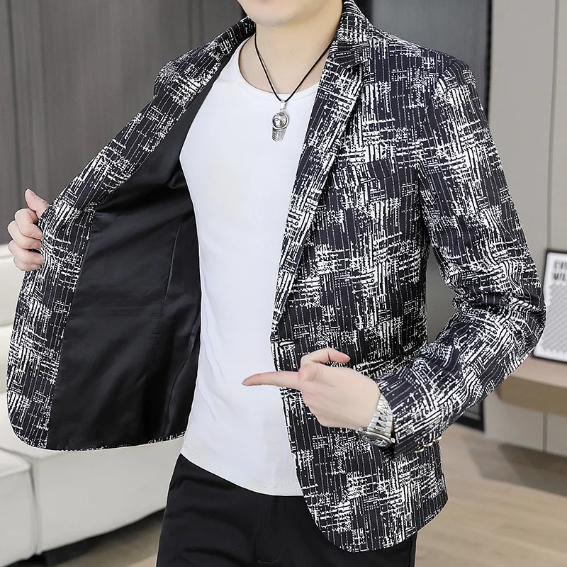 

Men's Trendy Leisure Boutique Printed patter Jacket Autumn Casual Business Slim Fit Non-ironing fashion Suit Solid Formal Blazer