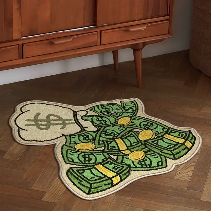 Us Dollar Gold Coins Lrregular Carpet Living Room Bedroom Decoration Carpet Home Foot Pad Cute Fun Mat Rug Chair Foot Pad Decor