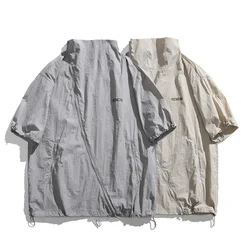 Men Summer Loose Causal Short Sleeve Outdoor Quick Dry Zipper Shirts Cityboy Gril Streetwear Cargo Shirts Women Blouse