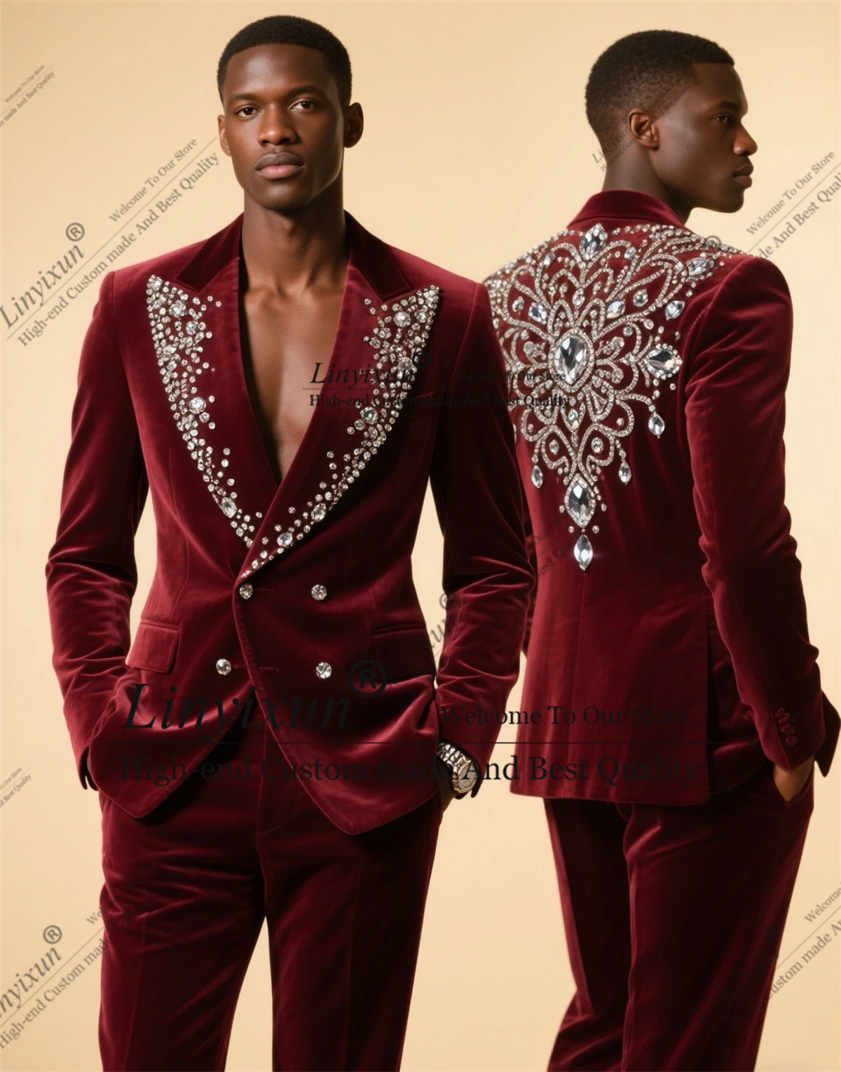 

Elegent Diamond Ornament Men Suits 2 Pieces Sets Groom Male Prom Blazers Customized Slim Fit Tuxedos Wedding trajes para hombre