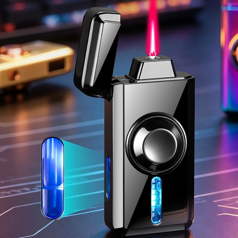 2026 New Rotating Gyroscope Inflatable Windproof Lighter, Creative Sensing Rainbow Light, Gift Trend for Boyfriend