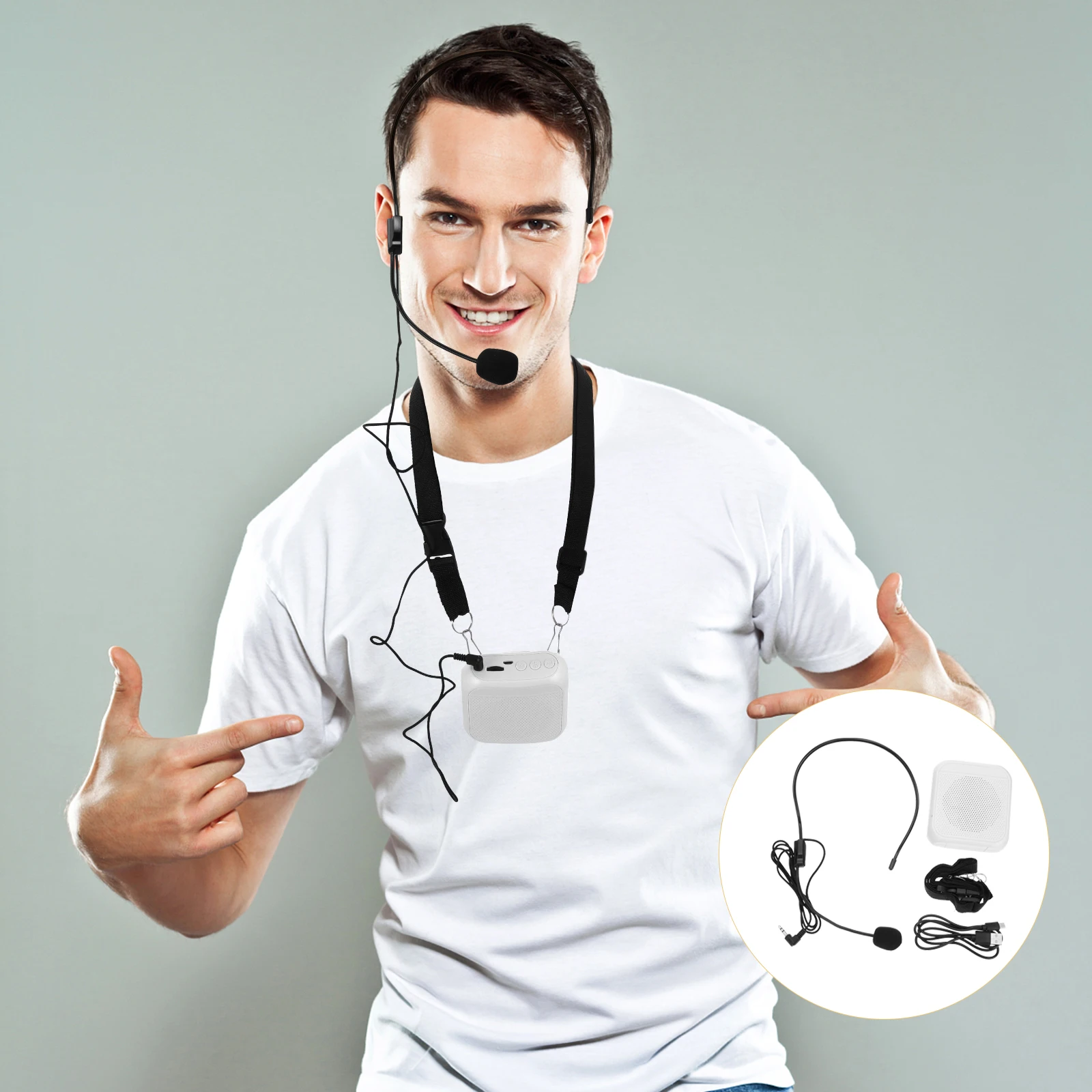 

Wireless Voice Amplifier Portable Speaker Microphone Adjustable Strap Tour Guide Teacher Multifunctional Sound Equipment Low