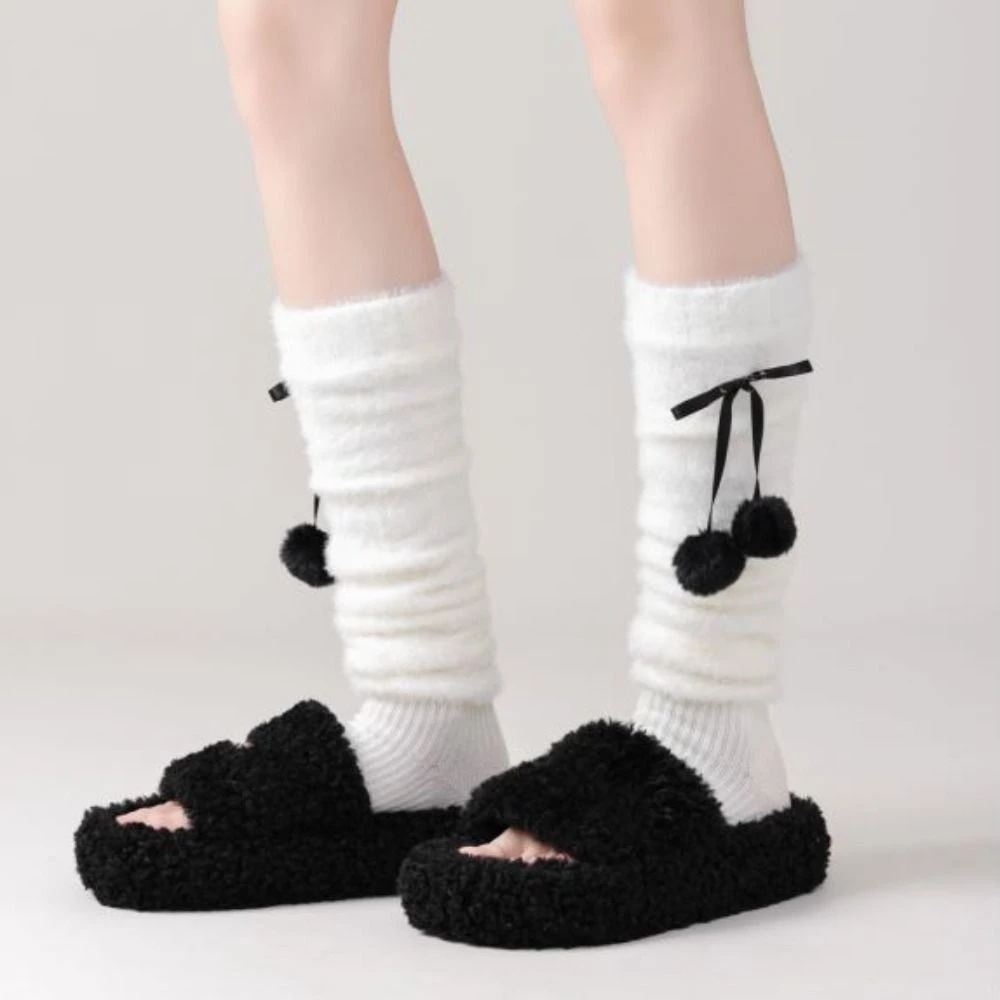 

Y2k норковые меховые гетры, плюшевые шарики, милые вязаные чехлы для ног, ворсовые носки, балетки, плюшевые чулки, осень-зима