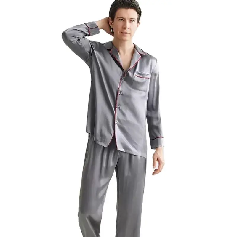 Winsleter, Casual 2 Piece Pajamas Set, Men Long Sleeve Top Pants, Solid Comfortable Basic Homewear, 2024 Summer Fall S47052QC