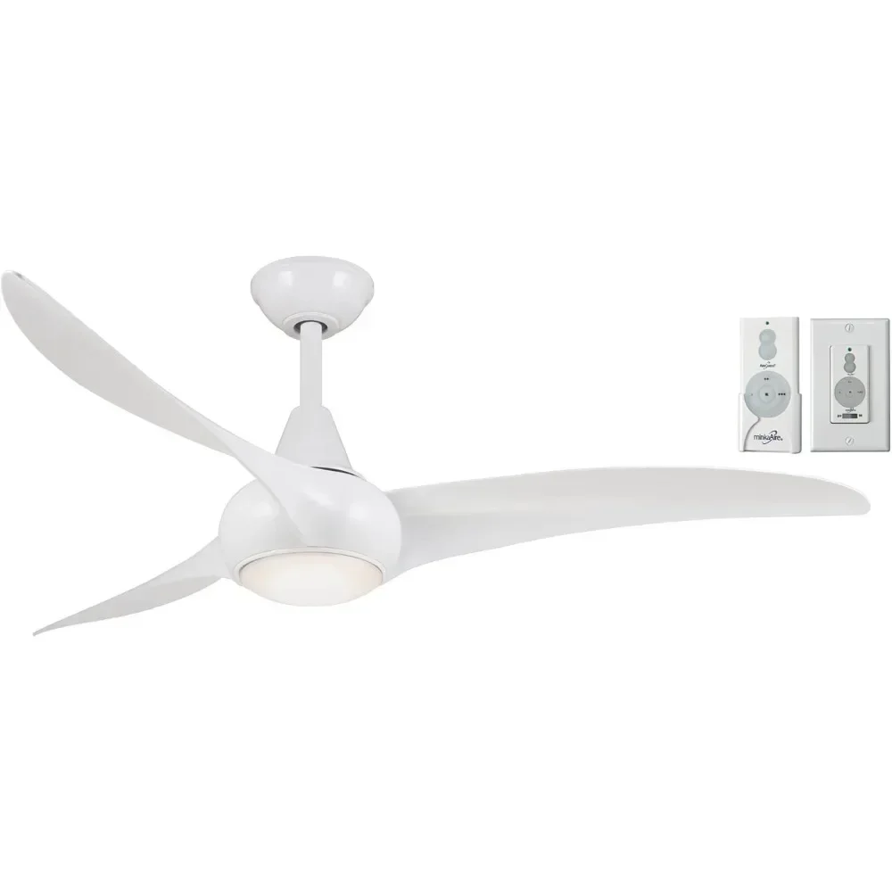 Retro 52 inch restaurant ceiling fan, dimmable LED lights with remote control and additional wall control, white