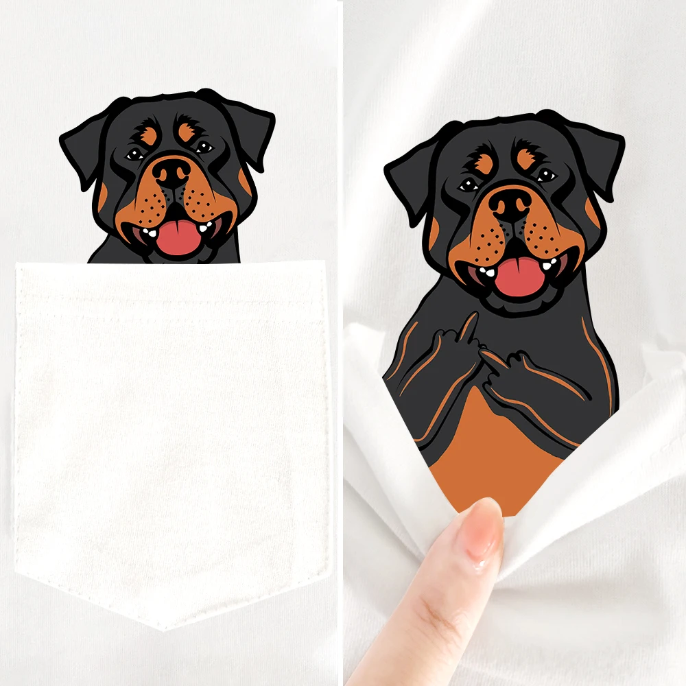 CLOOCL Rottweilers Middle Finger Pocket T-Shirts Funny Dogs Print Cotton Tees Men Short Sleeve Shirts Men Clothing Dropshipping