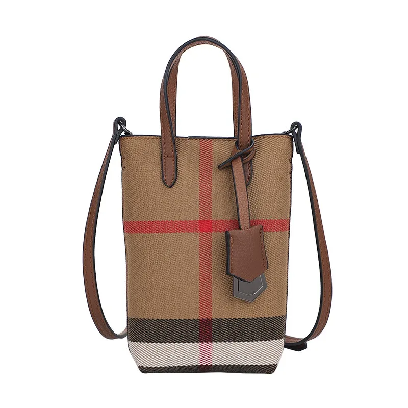 

Internet famous plaid canvas women's bag with a vertical texture, fashionable and versatile portable one shoulder crossbody bag