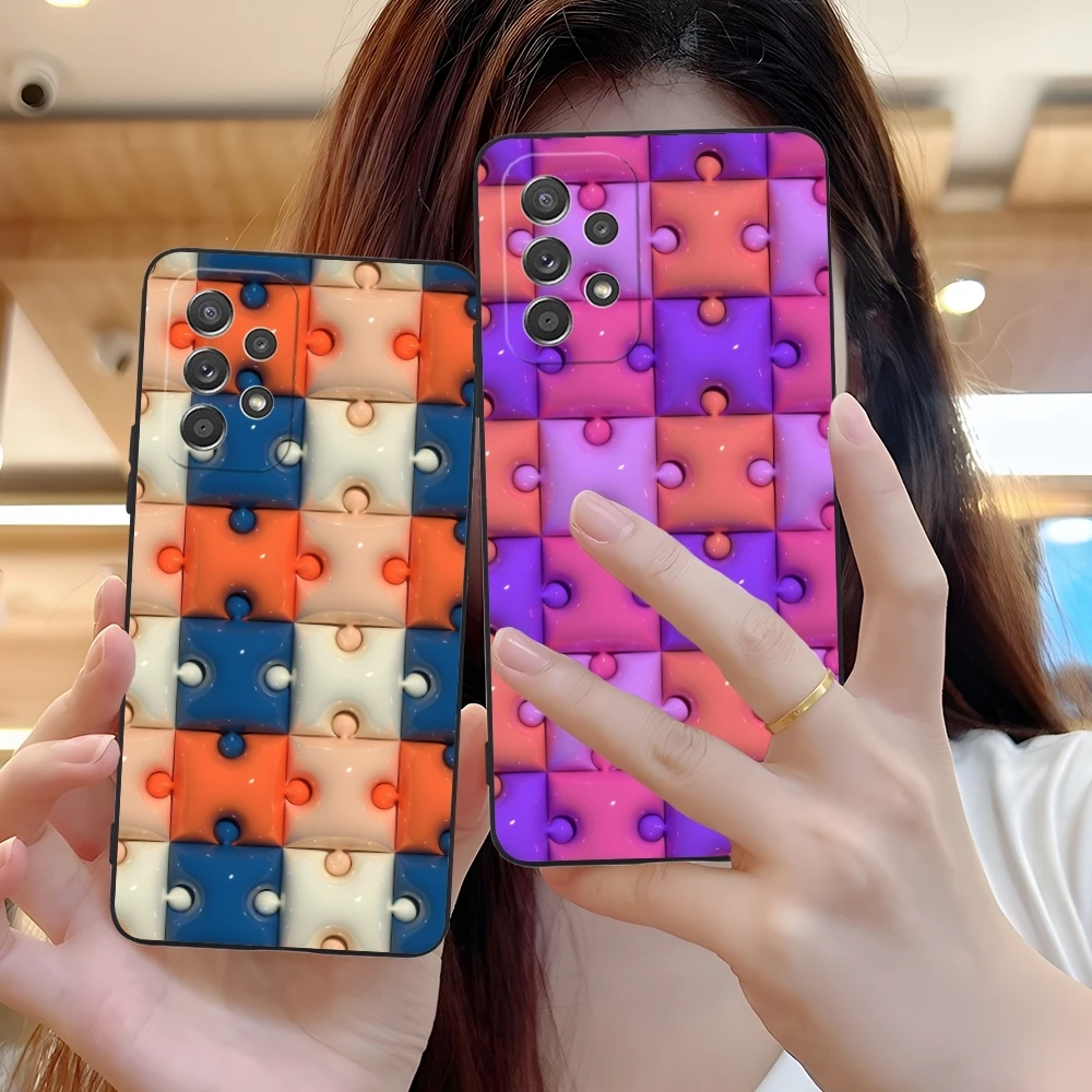 Puzzle Fashion Pretty Mobile Cell Phone Case for Samsung Galaxy A91 73 71 70 54 53 52 34 24 23 21 S 5G Black Phone Cover Shell