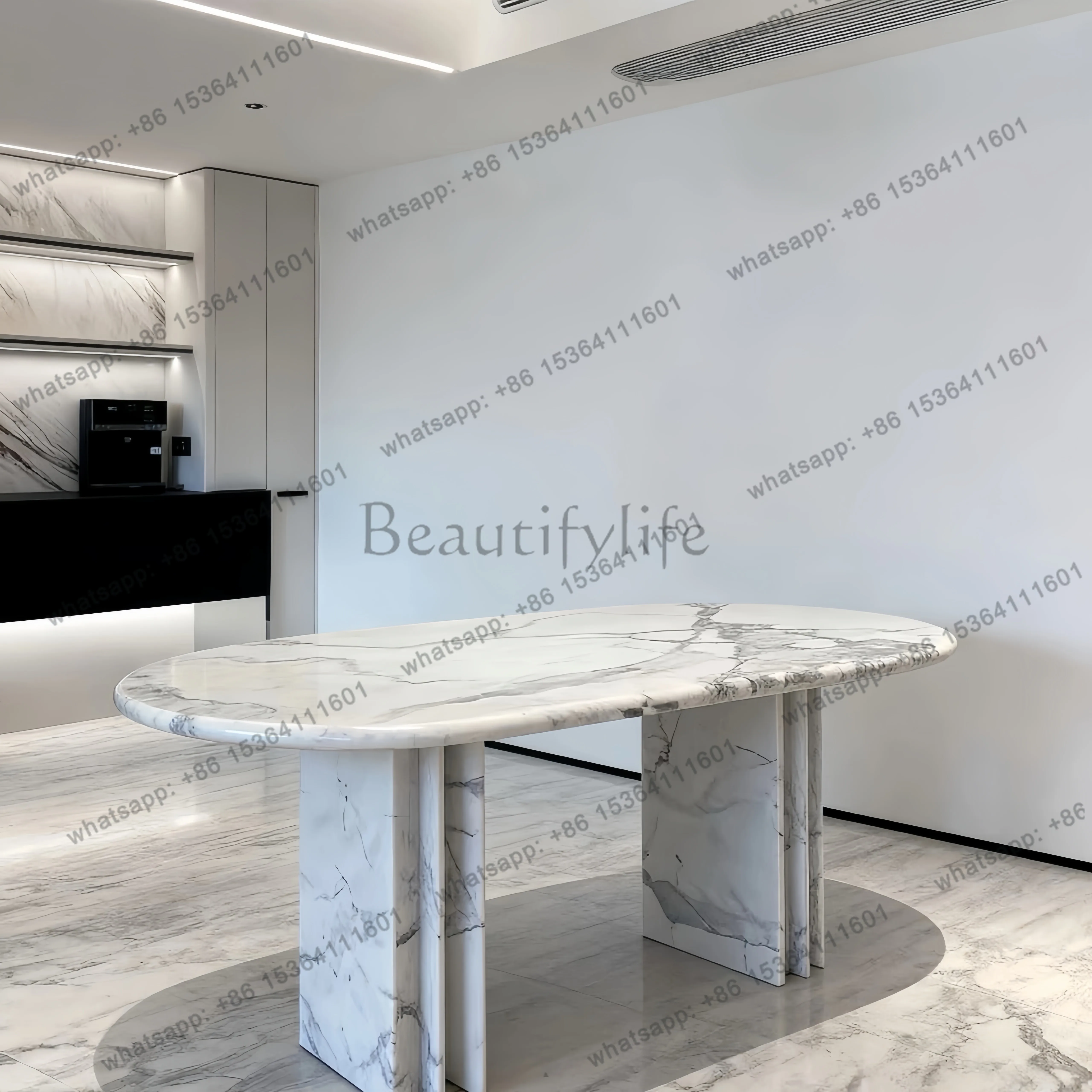 French retro marble dining table in the ancient style cream style white oval