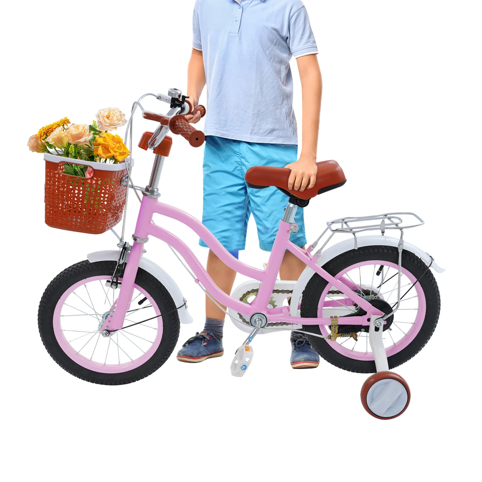 دراجة أطفال مقاس 14 بوصة، ارتفاع قابل للتعديل، دراجة خارجية للأطفال مع عجلات تدريب وسلة للأولاد/الفتيات بعمر 3-7 سنوات #3