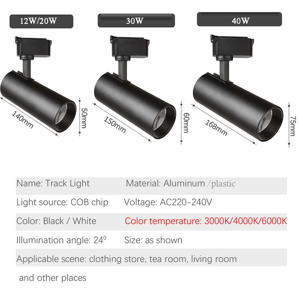 2 Wire 3 Wire LED Track Light COB 12W 20W 30W Rail Lamp Indoor Lighting Angle Adjustable Spotlight Clothing Store Home AC85-265V