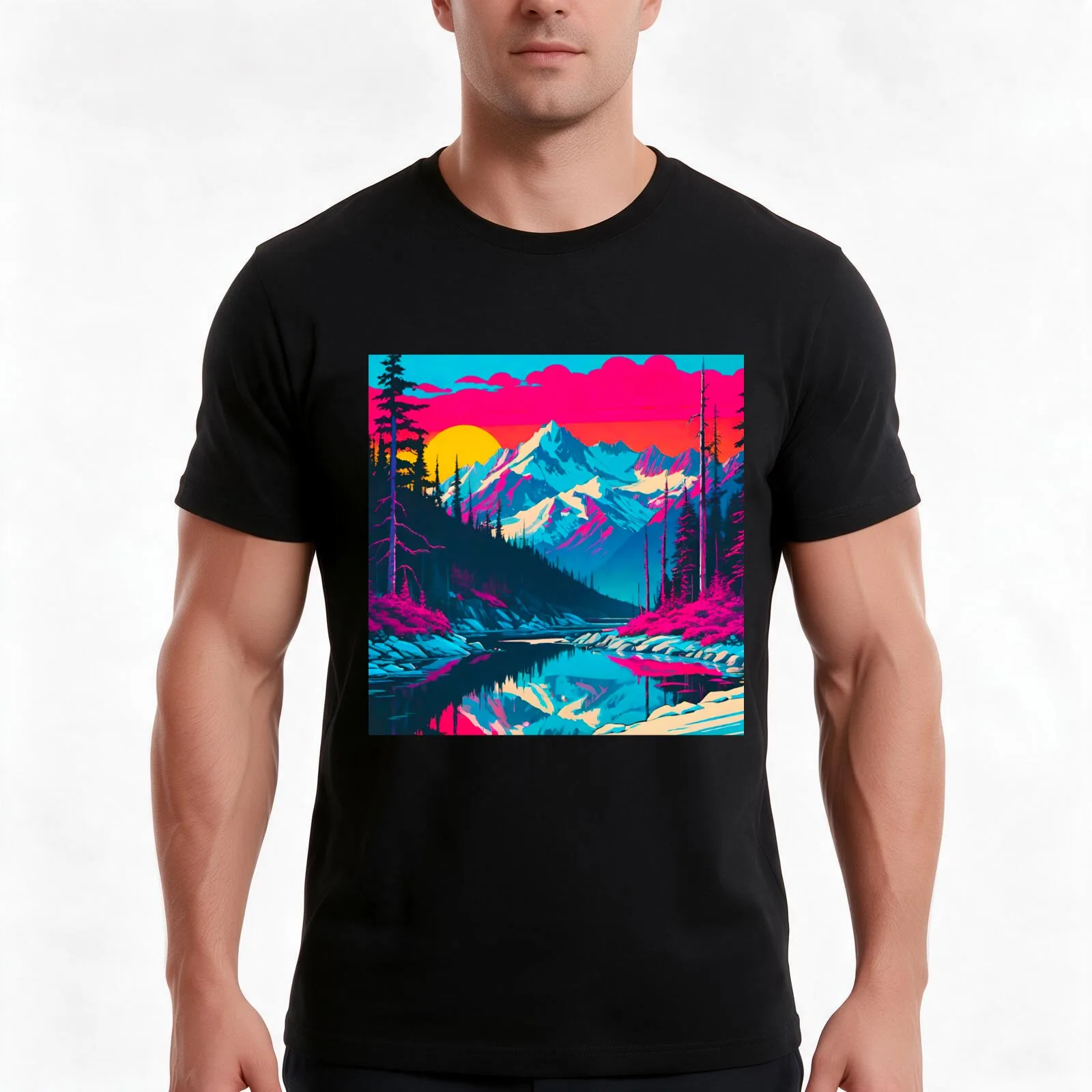 Majestic Peaks: Alaskan Mountain Range T-Shirt, Summer Casual Cotton Tee, Oversized Streetwear Tops, Vintage Graphic Print