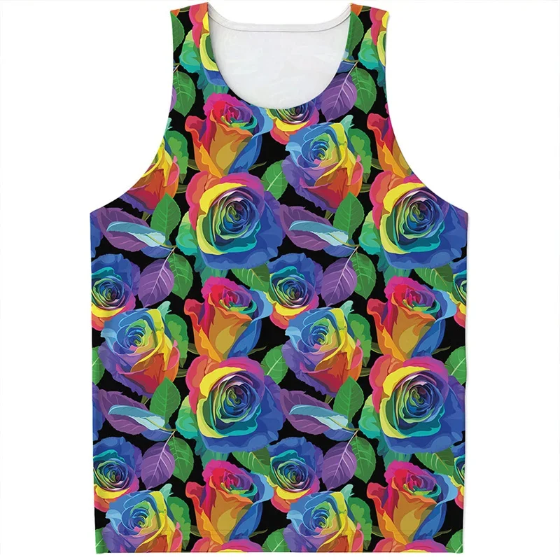 Fashion Rainbow Flower 3D Printed Tank Top For Men Summer Cool Street T-shirt Quick Dry Vest Tops Oversized Sleeveless Tees